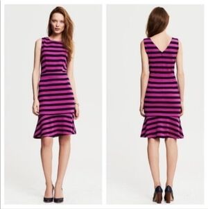 Banana Republic Fushia Stripe Ponte Flounce dress size 8